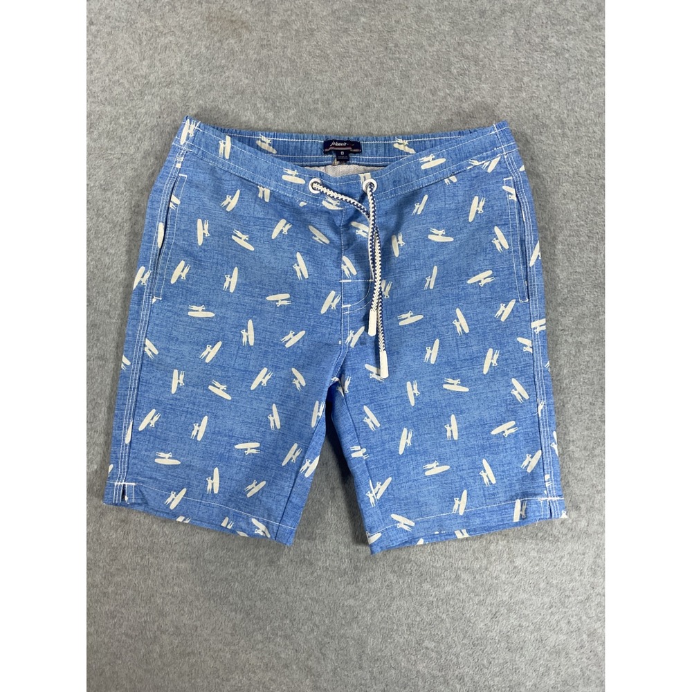Johnnie-O Boys Blue Surfboard Print Swim Trunks Mesh Lined Shorts Size 8 2886